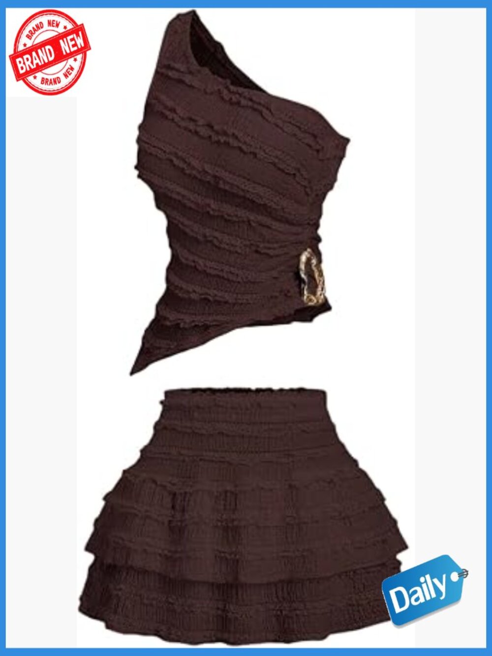 Y2K One Shoulder Tank Top and Ruffle Mini Skirt 2 Piece Set